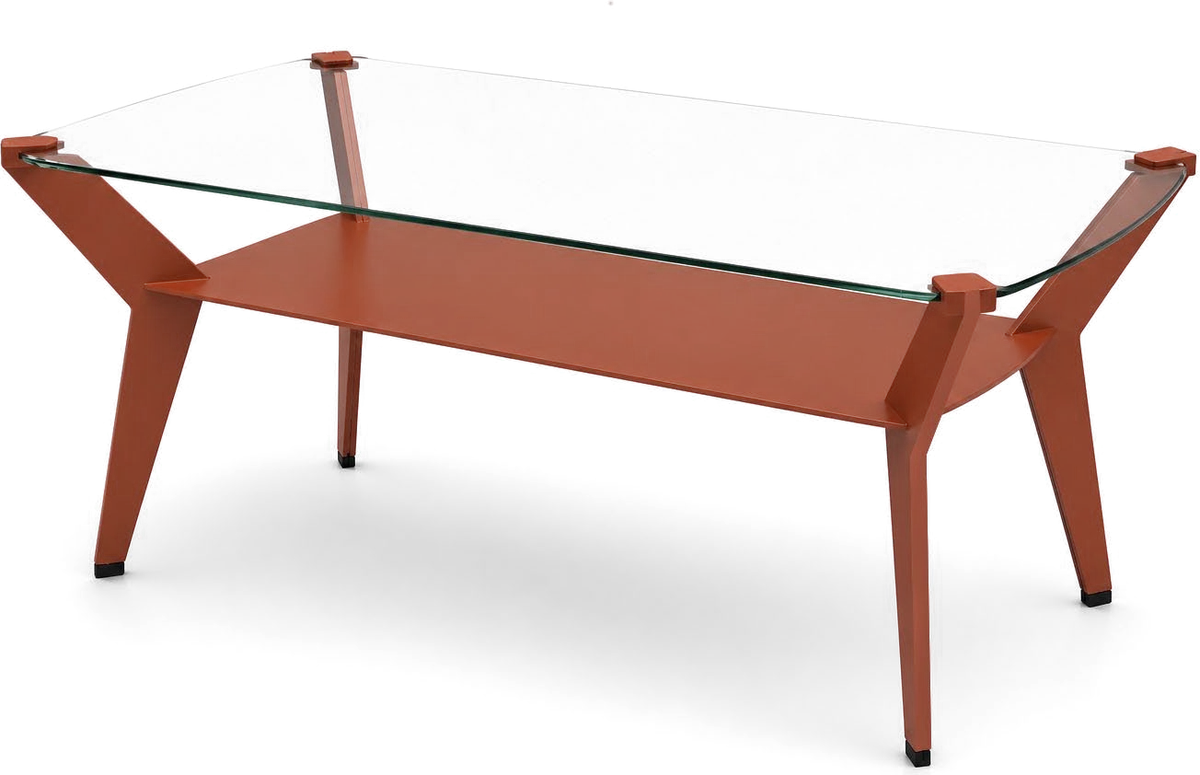 Coffee table with metal frame and glass top