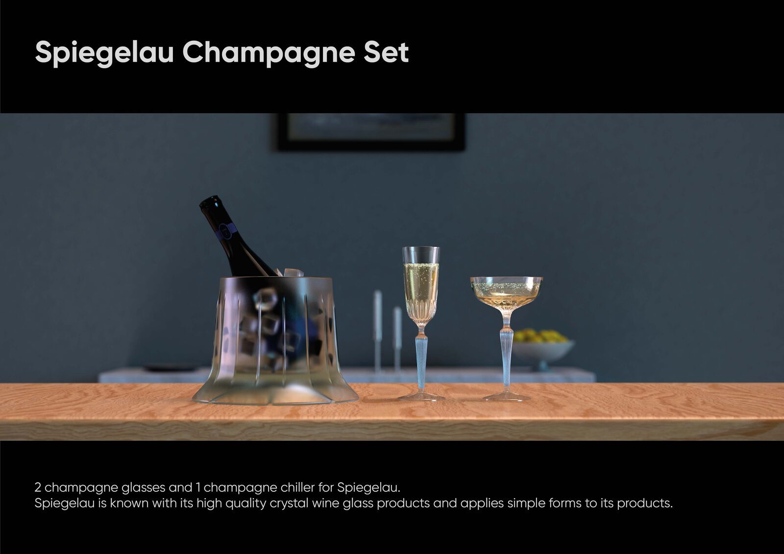 Spiegelau Champagne Set, masa üstü render