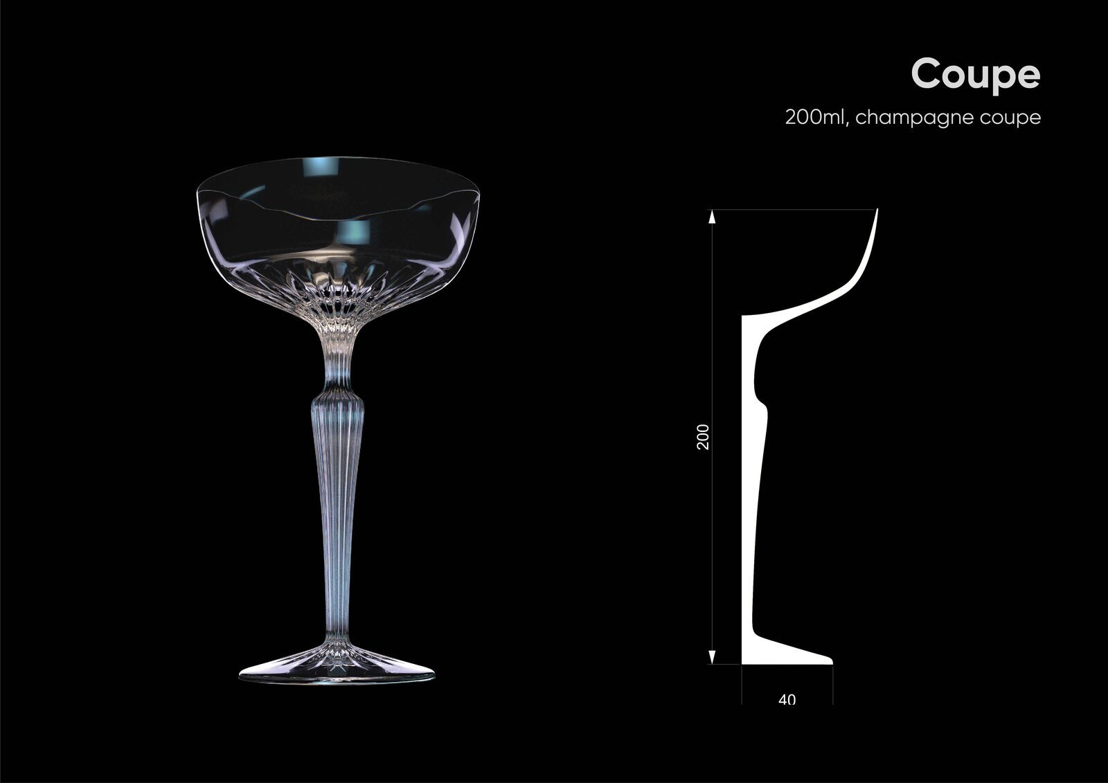 Coupe kadeh render ve teknik çizim