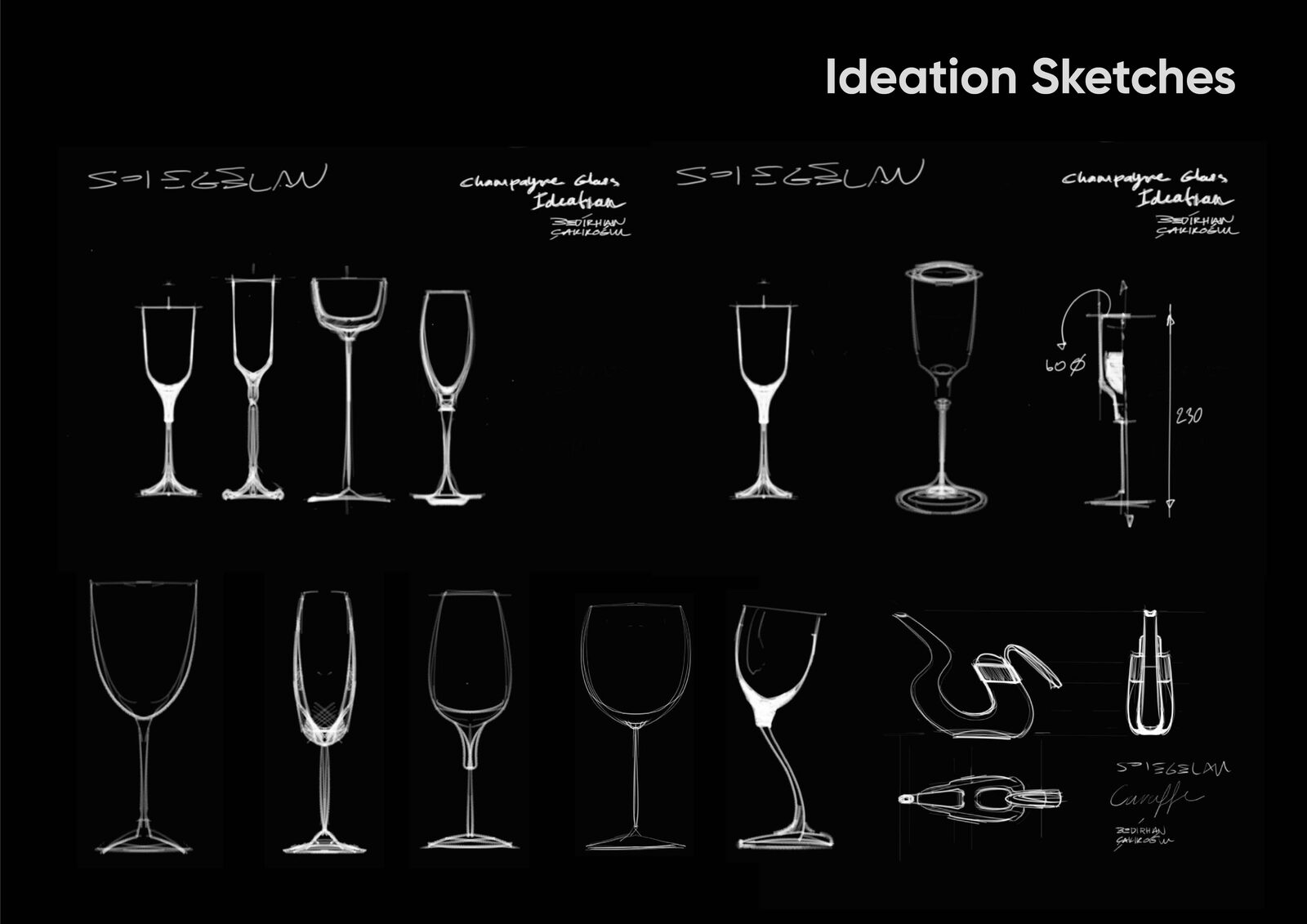 İdeation sketch seti, flüt kadeh varyasyonları